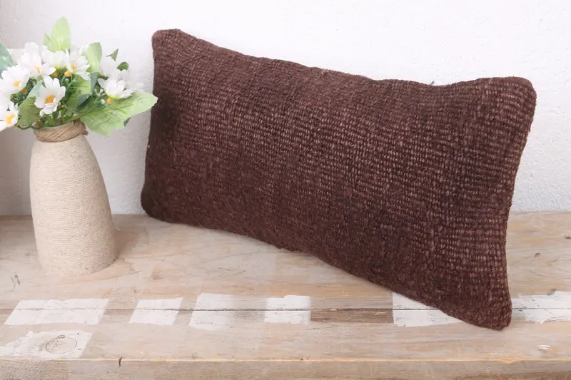 Vintage Kilim Throw Pillow, 8x16 Brown Pillow, Home Decor Pillow, Pillow Sham, Wool Kilim Pillow Pillow Sham, Boho Pillow Sham Cover - 4
