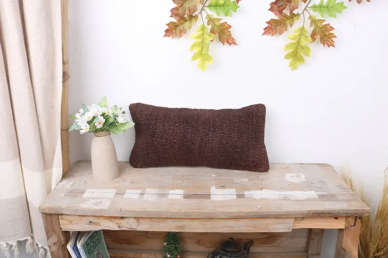 Vintage Kilim Throw Pillow, 8x16 Brown Pillow, Home Decor Pillow, Pillow Sham, Wool Kilim Pillow Pillow Sham, Boho Pillow Sham Cover - 1