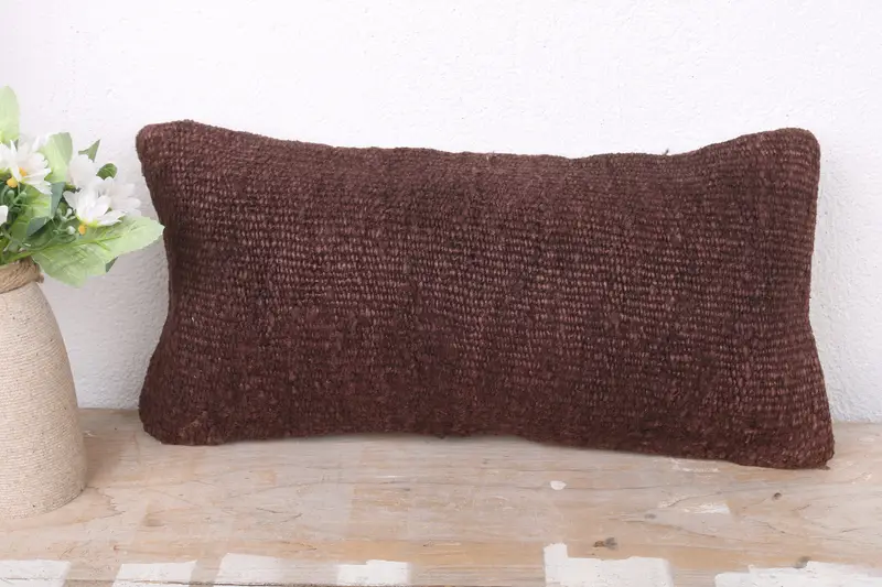 Vintage Kilim Throw Pillow, 8x16 Brown Pillow, Home Decor Pillow, Pillow Sham, Wool Kilim Pillow Pillow Sham, Boho Pillow Sham Cover - 2