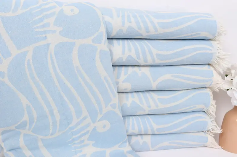 Woven Blanket, Turkish Towel Beach Blanket, 70x60 Cotton Fish Design Towel, Throw Blanket Couch, Christmas Gift Tags, Bridal Shower Gift - 1