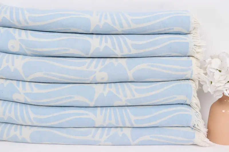 Woven Blanket, Turkish Towel Beach Blanket, 70x60 Cotton Fish Design Towel, Throw Blanket Couch, Christmas Gift Tags, Bridal Shower Gift - 3