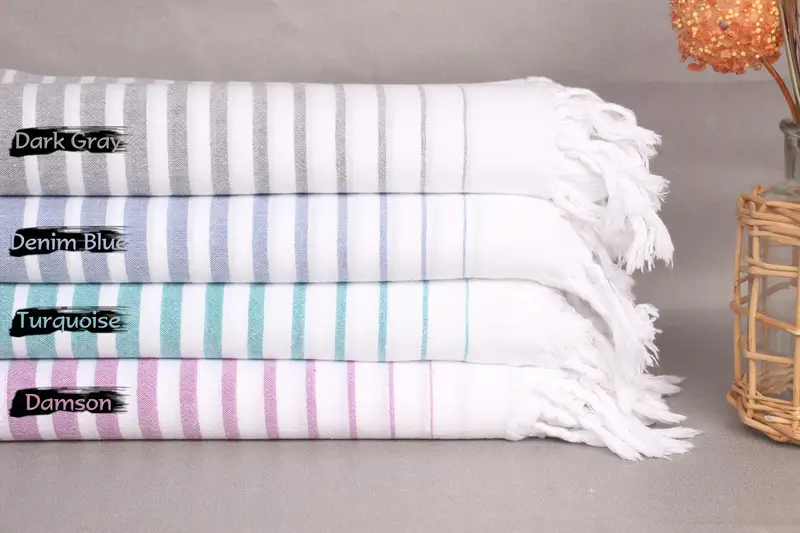 36x71 Inch Organic Cotton Striped Beach Towel, Beige, Bath Size