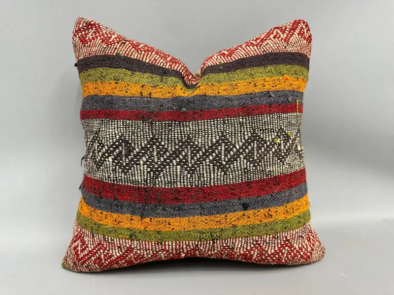Pillow for Sofa, Pastel Cushion Cover, Interior Designer Pillow, 18x18 Orange Cushion Cover, Turkish Kilim Pillow, Cushion - 1