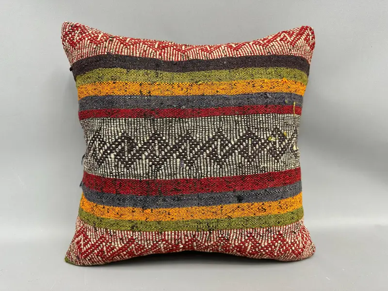 Pillow for Sofa, Pastel Cushion Cover, Interior Designer Pillow, 18x18 Orange Cushion Cover, Turkish Kilim Pillow, Cushion - 4
