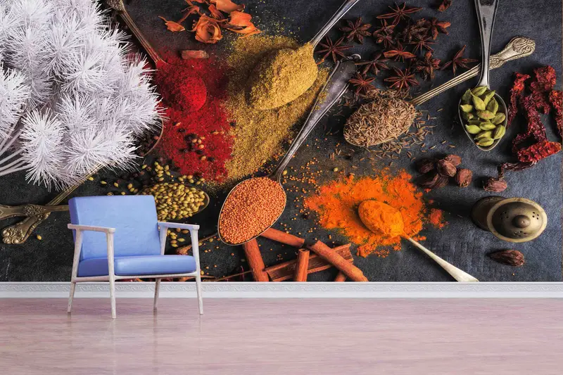 Papel pintado de cocina elegante: diseño impreso de comedor colorido