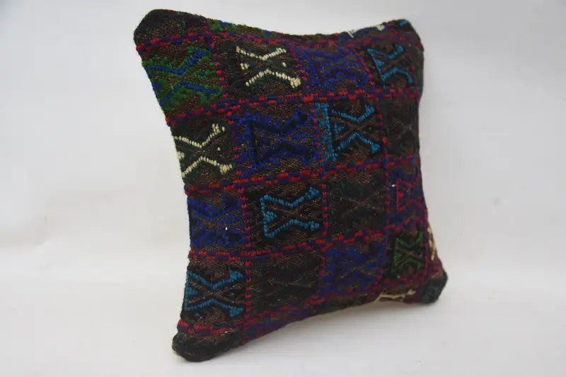 Antique Pillows, Turkish Kilim Pillow, Pillow Case, Colorful Pillow, 12x12 Blue Pillow Cover, Designer Throw Cushion Case, Home Decor Pillow - 2