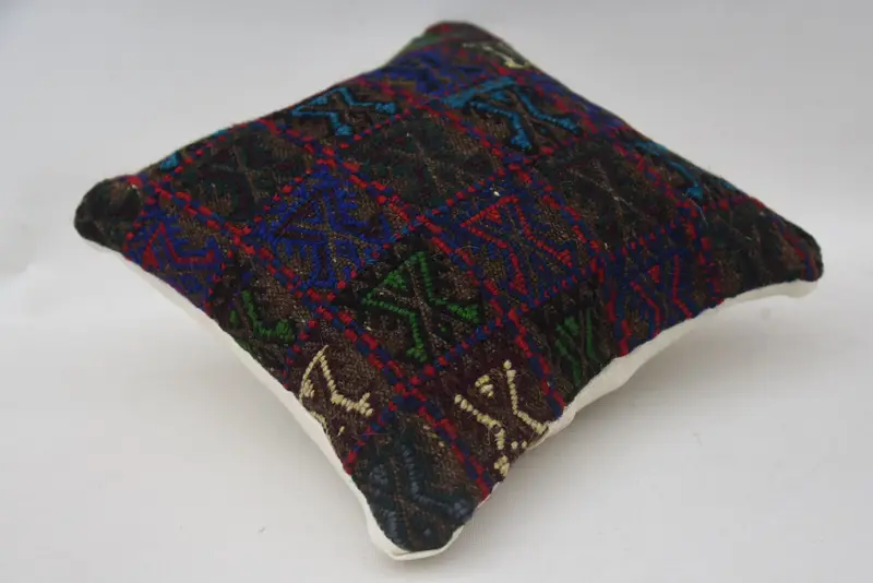 Antique Pillows, Turkish Kilim Pillow, Pillow Case, Colorful Pillow, 12x12 Blue Pillow Cover, Designer Throw Cushion Case, Home Decor Pillow - 6