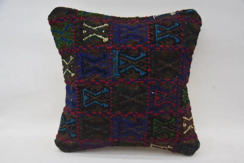 Antique Pillows, Turkish Kilim Pillow, Pillow Case, Colorful Pillow, 12x12 Blue Pillow Cover, Designer Throw Cushion Case, Home Decor Pillow - 1