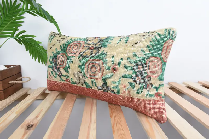 Kilim Pillow Cover, Cushion Cover, 12x24 Green Cushion Case, Pillow for Couch, Turkish Rugs Pillow, Sofa Pillow, Vintage Kilim Throw Pillow - 5