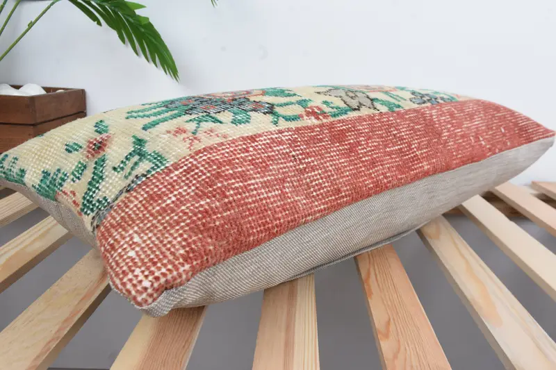 Kilim Pillow Cover, Cushion Cover, 12x24 Green Cushion Case, Pillow for Couch, Turkish Rugs Pillow, Sofa Pillow, Vintage Kilim Throw Pillow - 6