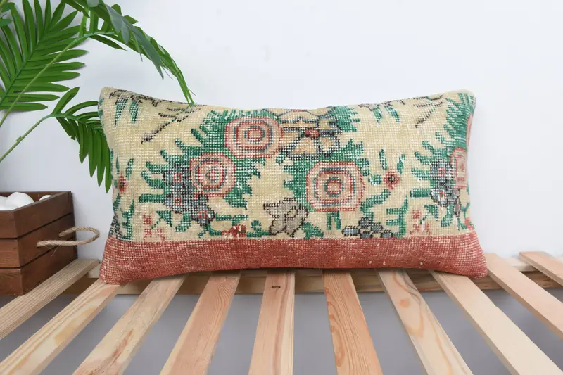 Kilim Pillow Cover, Cushion Cover, 12x24 Green Cushion Case, Pillow for Couch, Turkish Rugs Pillow, Sofa Pillow, Vintage Kilim Throw Pillow - 1