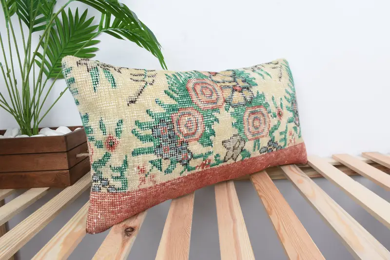 Kilim Pillow Cover, Cushion Cover, 12x24 Green Cushion Case, Pillow for Couch, Turkish Rugs Pillow, Sofa Pillow, Vintage Kilim Throw Pillow - 4