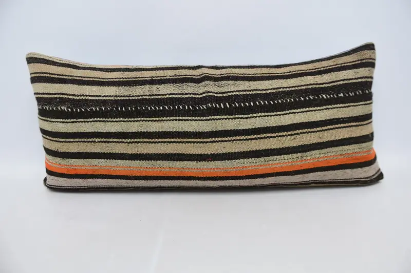 Kilim Cushion Sham, Ethnic Throw Cushion, Ethnical Kilim Rug Pillow, Boho Pillow, 16x36 Orange Cushion Cover, Pillow Cover, Cotton Pillow - 1