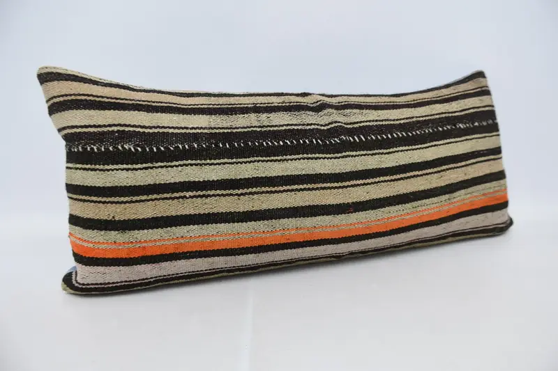 Kilim Cushion Sham, Ethnic Throw Cushion, Ethnical Kilim Rug Pillow, Boho Pillow, 16x36 Orange Cushion Cover, Pillow Cover, Cotton Pillow - 3