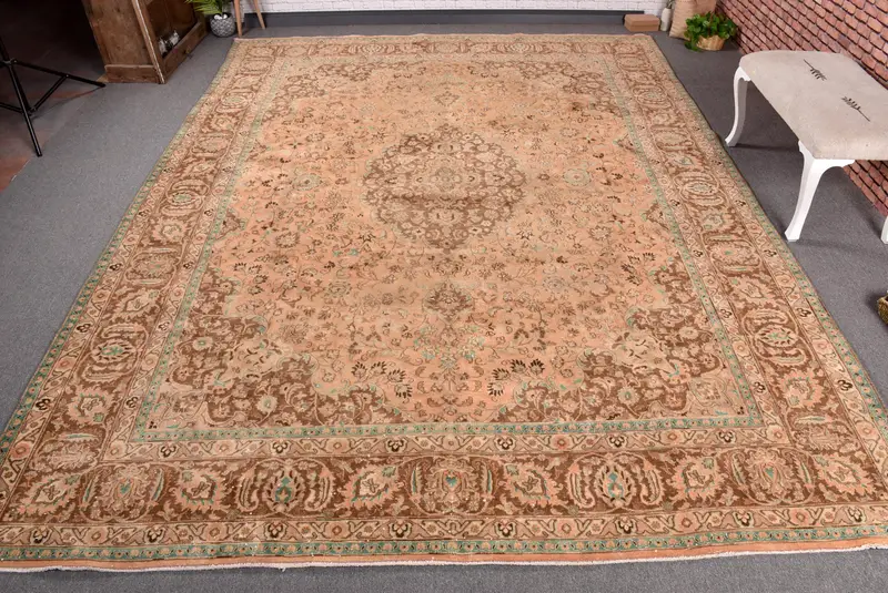 Pembe ve Kahverengi Patchwork Halı, 9x12 ft Şık İlave