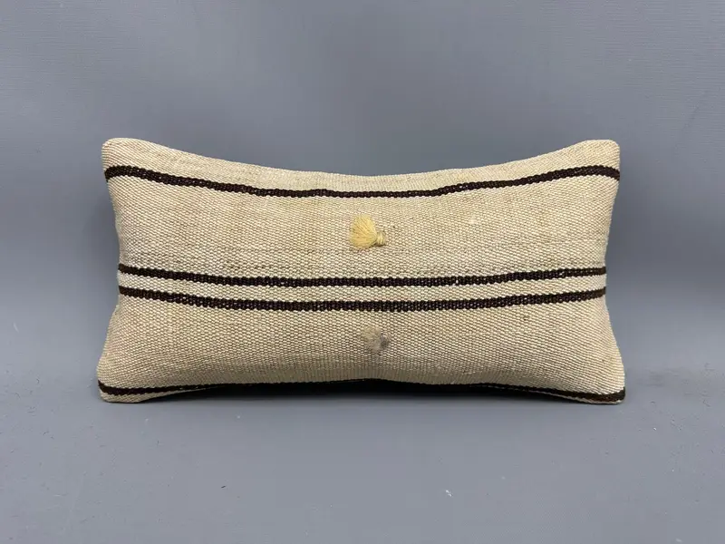 Pillow Sham, 8x16 Beige Pillow, Pillow for Couch, Vintage Kilim Pillow, Bright Cushion Cover, Bolster Pillow Sham, Boho Pillow Sham Cover - 4