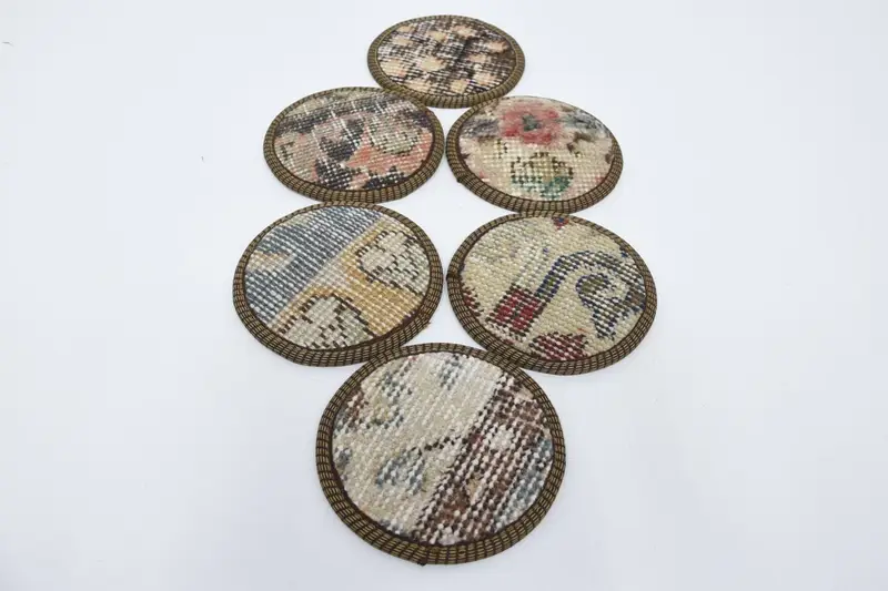 Bohemian Blue and Beige Round Coasters, Stylish Bohemian Coaster Set