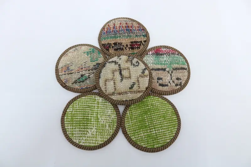 Bohemian Green & Beige Round Coaster, Unique Bohemian Coaster