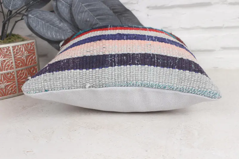 Kilim Pillow Cover, Yoga Pillow, Turkish Rugs Pillow Sham, 12x12 Blue Pillow Case, Pillow Cover, Bed Cushion, Vintage Kilim Pillow, Pillow for Sofa - 5