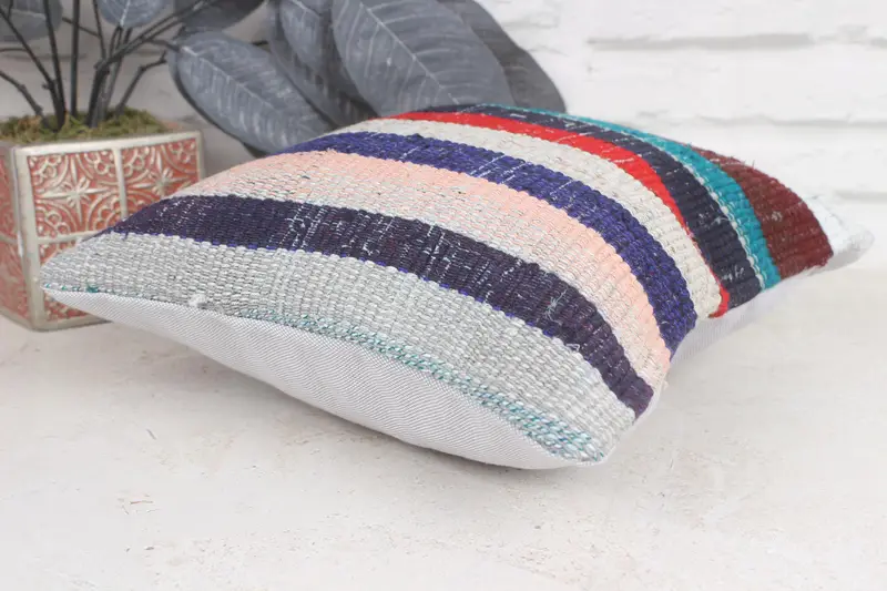 Kilim Pillow Cover, Yoga Pillow, Turkish Rugs Pillow Sham, 12x12 Blue Pillow Case, Pillow Cover, Bed Cushion, Vintage Kilim Pillow, Pillow for Sofa - 6