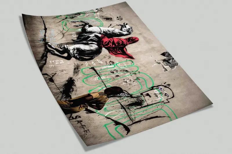 壁紙の皮とスティック、バンクシーホースライダー、紙の壁アート、街壁の装飾、明るい壁の紙、絵画壁紙、 - 9