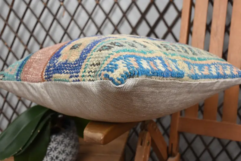 Kilim Cushion Sham, 16x16 Blue Cushion Case, Boho Pillow Sham Cover, Gift Pillow, Wool Kilim Pillow Pillow Cover, Garden Pillow, Pillow Cover - 6