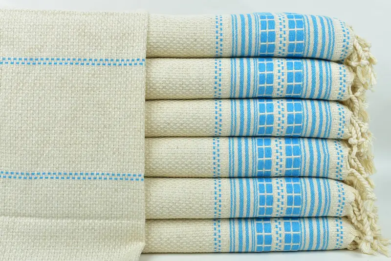 カスタマイズされたハンドタオル ターコイズとベージュ、リネン、20x40インチ