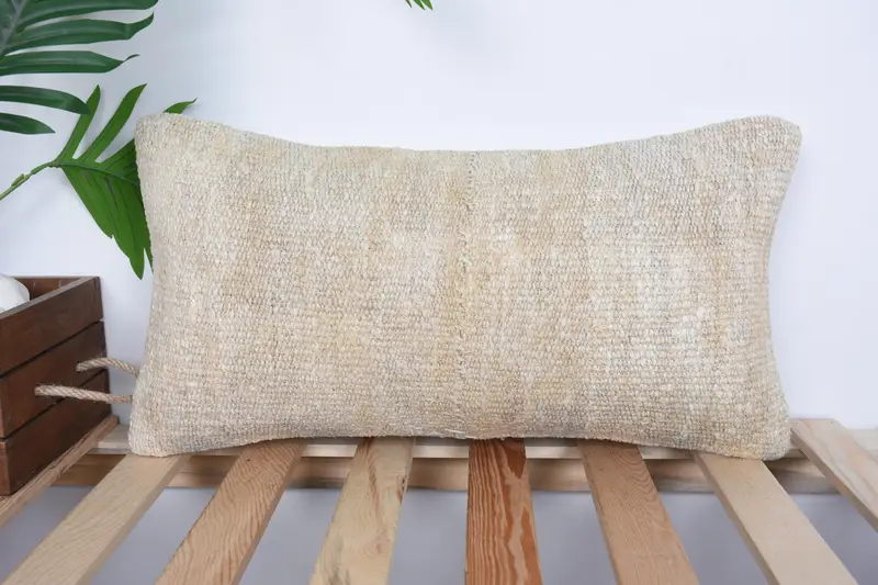 10x20 Beige Pillow Sham, Pillow Case, Handmade Kilim Cushion, Vintage Kilim Pillow, Luxury Cushion Case, Ethnical Kilim Rug Pillow - 1