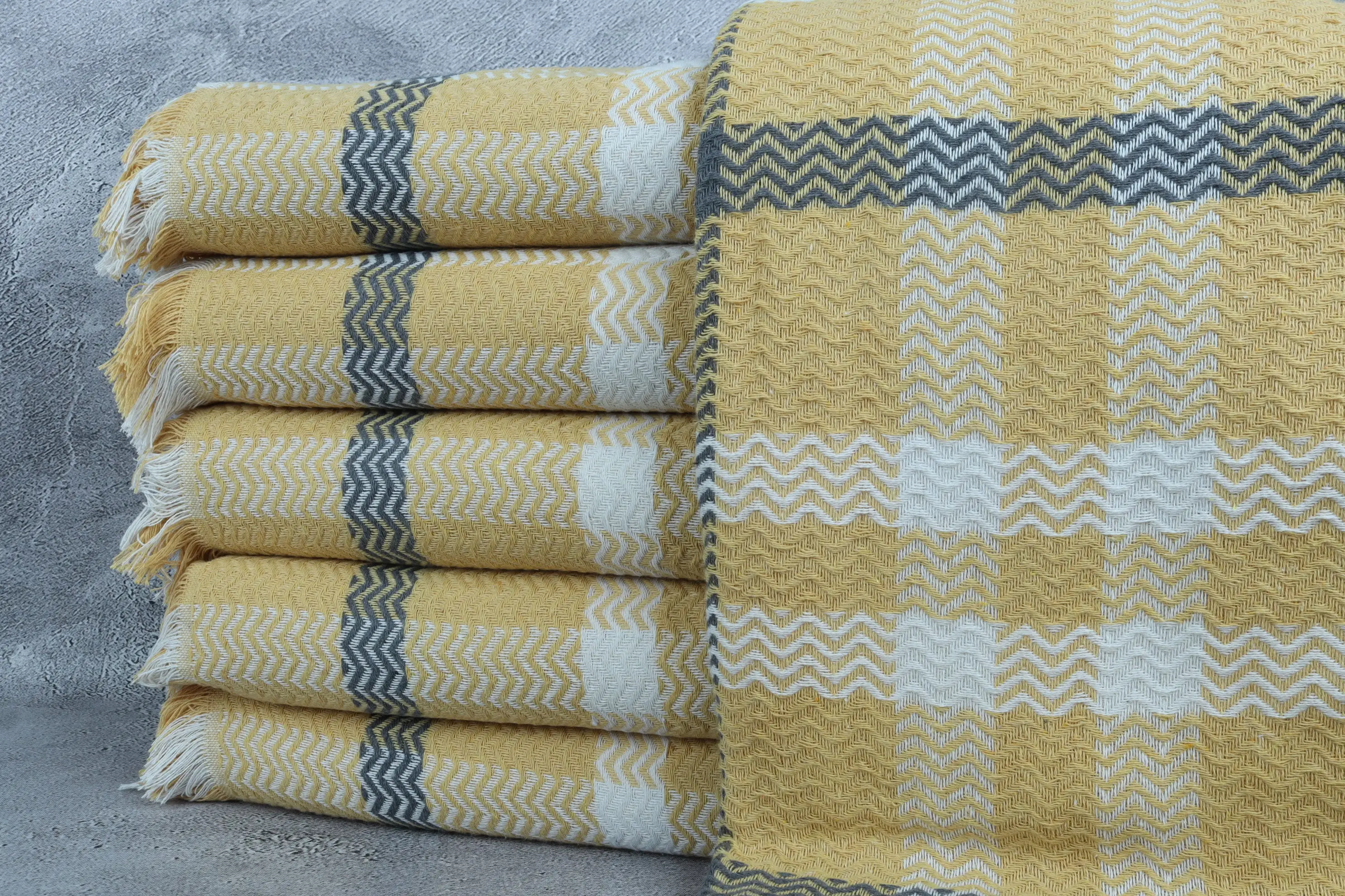 Mustard Cotton Throw Striped Boho Throw Blanket, 79x89 Inches - 1