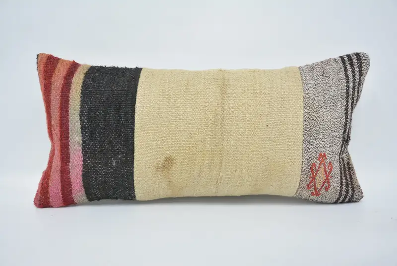 Kilim Cushion Sham, 12x24 Beige Pillow Sham, Authentic Pillow Case, Vintage Kilim Throw Pillow, Turkish Kilim Pillow, Cushion Case - 1