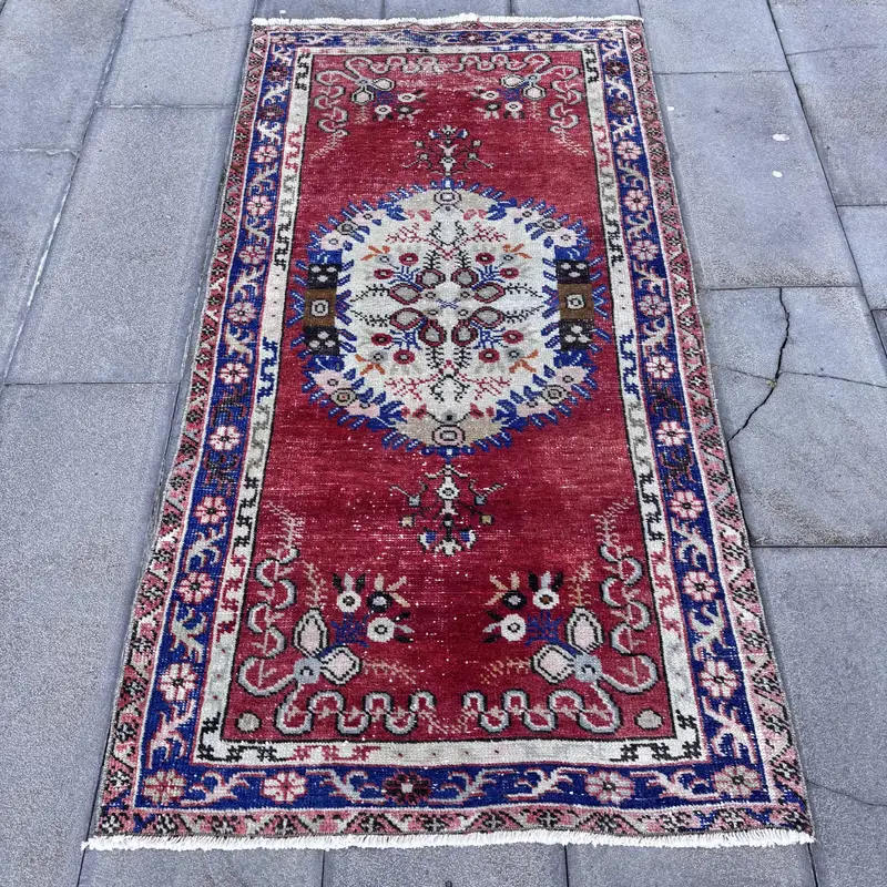 Alfombra a cuadros rojos y azules, decoración elegante de 3x5 pies