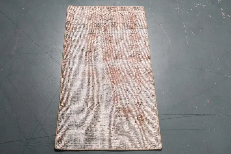 1.7x3.2 ft Rug, Turkish Vintage Rug, Brown White Floral Wool Rug - 1