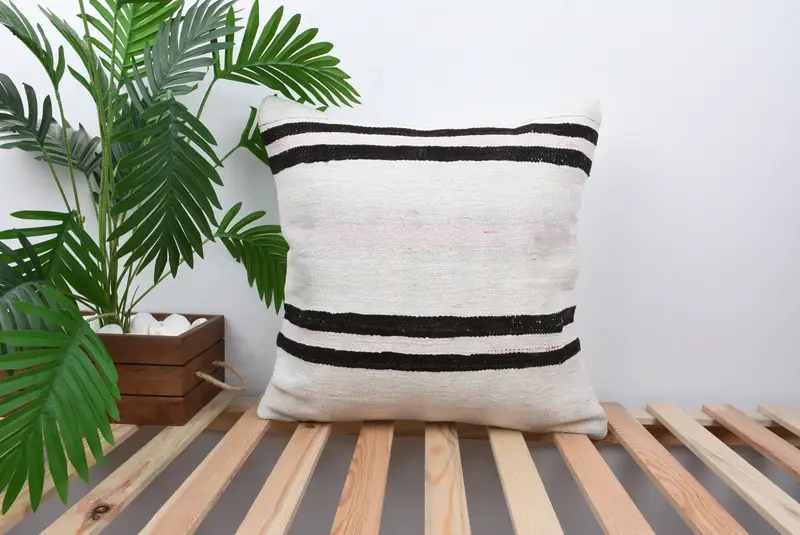 Antique Pillows, Cozy Throw Cushion, Pillow for Sofa, Kilim Pillow Cover, 20x20 White Pillow, Pillow Sham, Pattern Throw Cushion Cover - 1