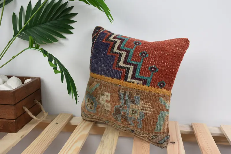 12x12 Red Cushion Case, Turkish Bench Cushion Cover, Boho Pillow Sham Cover, Pillow Cover, Antique Pillows, Ethnical Kilim Rug Pillow, Chair Cushion - 5