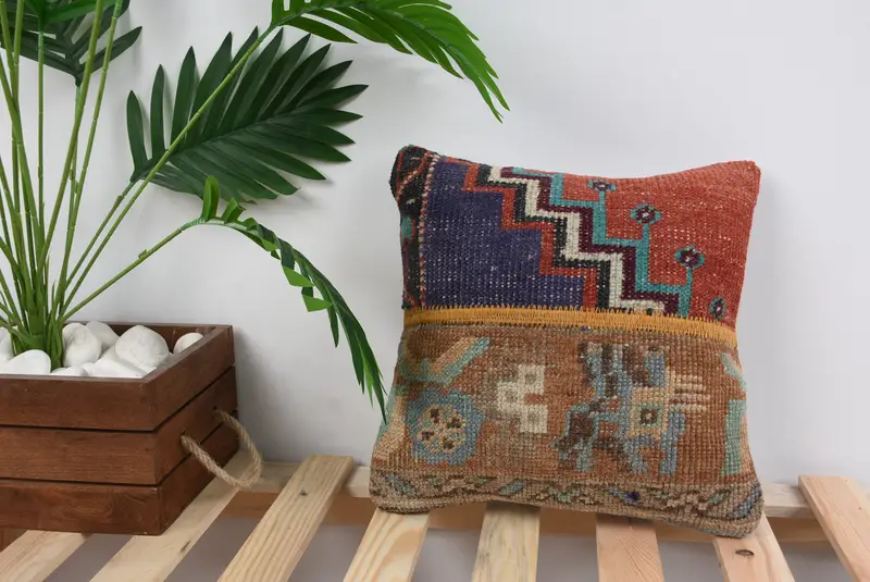 12x12 Red Cushion Case, Turkish Bench Cushion Cover, Boho Pillow Sham Cover, Pillow Cover, Antique Pillows, Ethnical Kilim Rug Pillow, Chair Cushion - 1