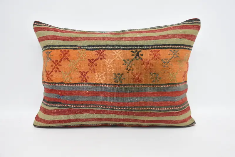 Orange Turkish Pillow Case, Antique 20x28 inch Wool Pillow Sham - 1