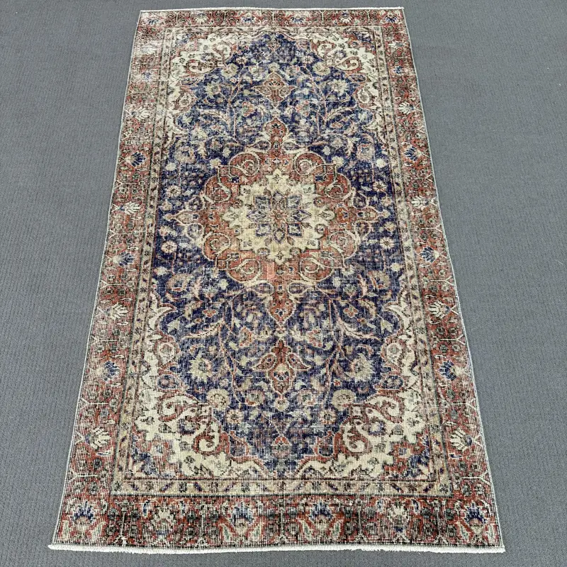 Blue Ombré Rug, 3,4x6,5 ft with Orange Accents