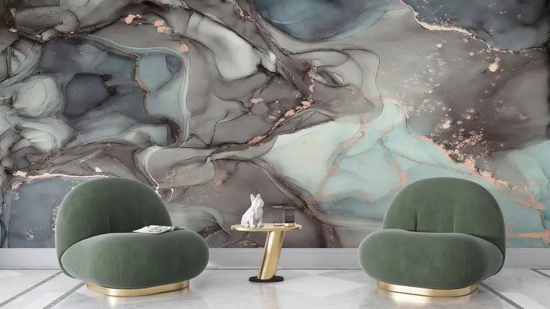 Wall Paper Peel and Stick, Gray And Blue Marble, Paper Wall Art, Gray Marble Mural, Modern Wall Paper, Modern Wall Art, - 4