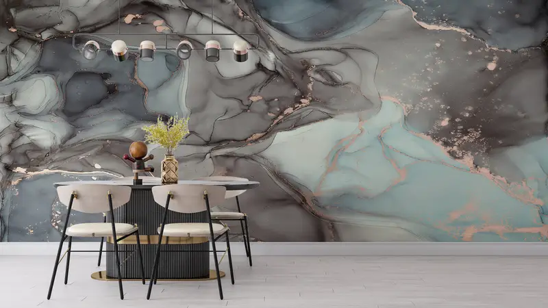 Wall Paper Peel and Stick, Gray And Blue Marble, Paper Wall Art, Gray Marble Mural, Modern Wall Paper, Modern Wall Art, - 3