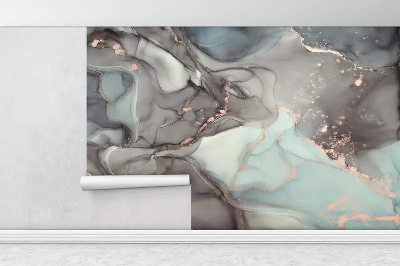 Wall Paper Peel and Stick, Gray And Blue Marble, Paper Wall Art, Gray Marble Mural, Modern Wall Paper, Modern Wall Art, - 1
