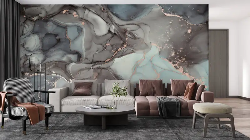 Wall Paper Peel and Stick, Gray And Blue Marble, Paper Wall Art, Gray Marble Mural, Modern Wall Paper, Modern Wall Art, - 8