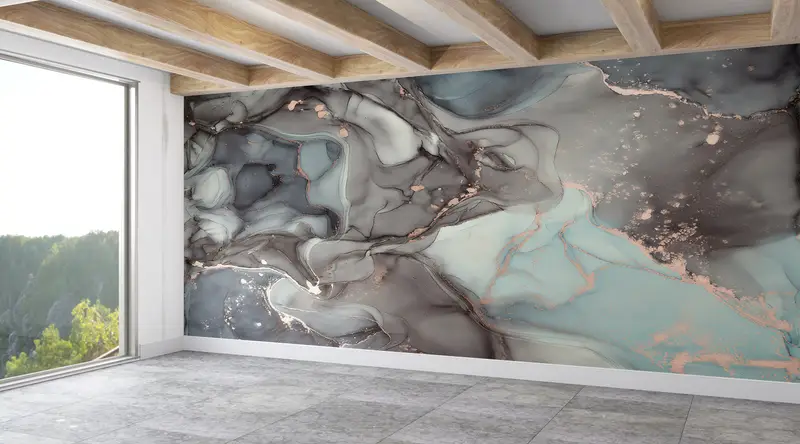 Wall Paper Peel and Stick, Gray And Blue Marble, Paper Wall Art, Gray Marble Mural, Modern Wall Paper, Modern Wall Art, - 7