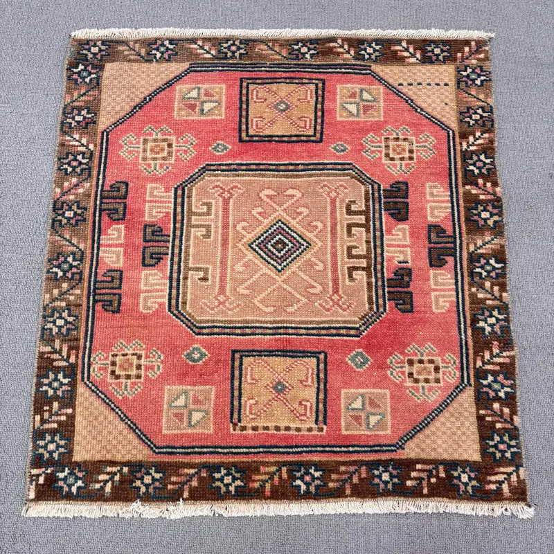 Pink Abstract Rug, 1,8x2,3 ft with Brown Accents