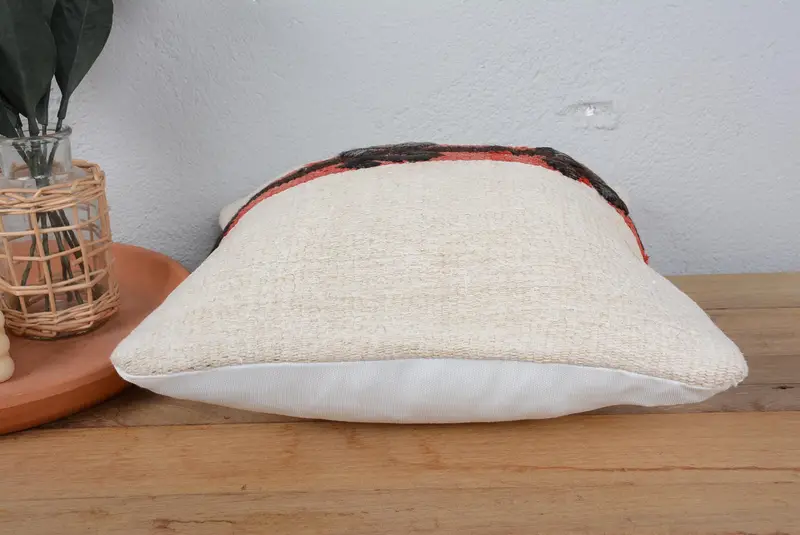 Vintage Kilim Pillow, Boho Pillow, Handmade Throw Pillow Case, 14x14 White Pillow Sham, Ikat Pillow Sham, Cushion Case, Kilim Cushion Sham - 5