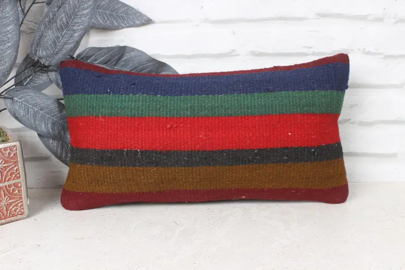 Kilim Rug Pillow Sham, 8x16 Red Pillow Cover, Interior Designer Pillow, Pillow, Ethnical Kilim Rug Pillow, Art Deco Cushion Case, Pillow for Couch - 1