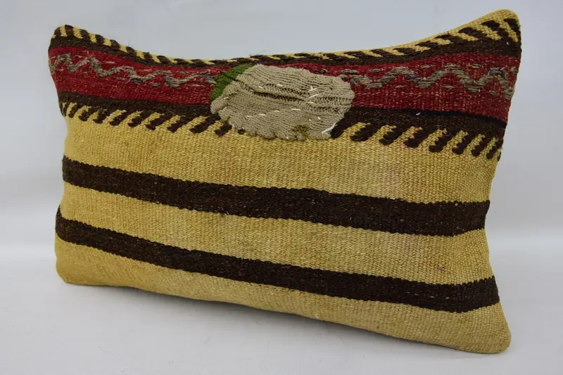 Turkish Kilim Pillow, Pillow, Vintage Throw Pillow Case, Boho Pillow Sham Cover, Meditation Pillow Cover, Vintage Kilim Pillow, 12x20 Beige Pillow - 3