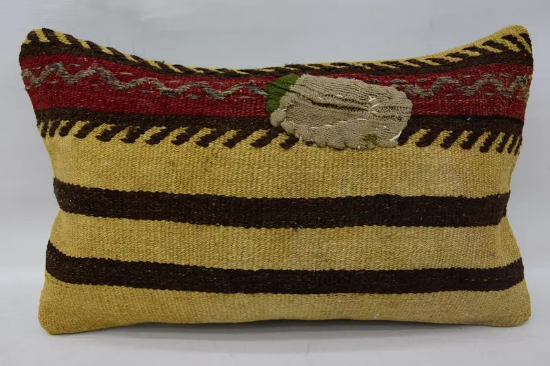 Turkish Kilim Pillow, Pillow, Vintage Throw Pillow Case, Boho Pillow Sham Cover, Meditation Pillow Cover, Vintage Kilim Pillow, 12x20 Beige Pillow - 4