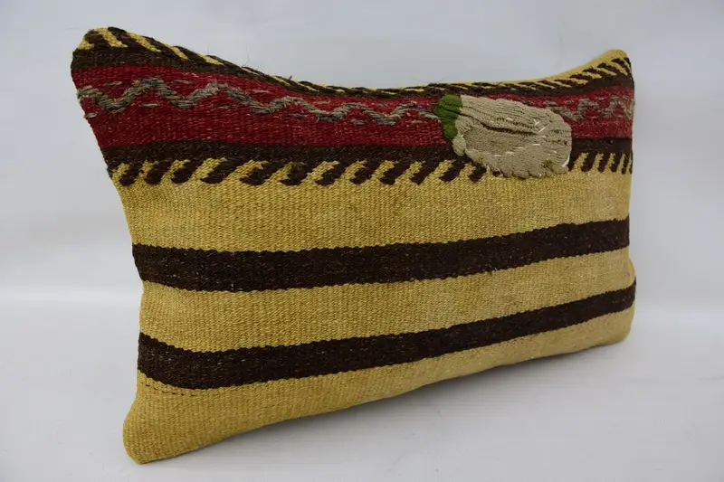 Turkish Kilim Pillow, Pillow, Vintage Throw Pillow Case, Boho Pillow Sham Cover, Meditation Pillow Cover, Vintage Kilim Pillow, 12x20 Beige Pillow - 2