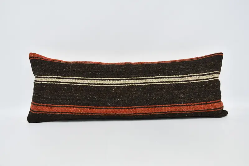 Handgefertigtes gestreiftes Kissen, Vintage 16x42 braunes Kissen