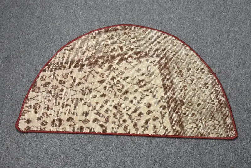 Alfombra turca vintage 2,5x1,4 pies, alfombra Oushak Ikat marrón - 1